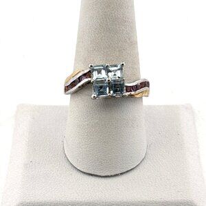 Estate Sterling Silver 925 Ring Size 9 Blue Topaz & Multi-Gemstone Accent Band